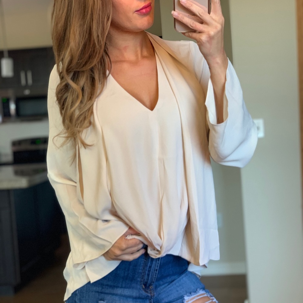 - Cream Drape Bell Sleeve Blouse - - Picture 2 of 5